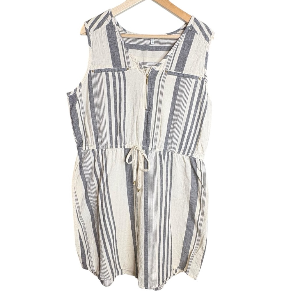 MPH Collection Mini Black Cream Striped  Dress Tie Waist 2XL